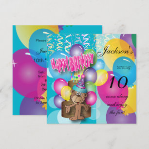 Little Monkey Kids Birthday Party Invitation