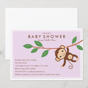 Little Monkey - Lavender Baby Shower Invite