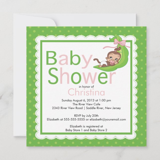 Little Monkey Pea Pod Baby Shower Invitations (Front)