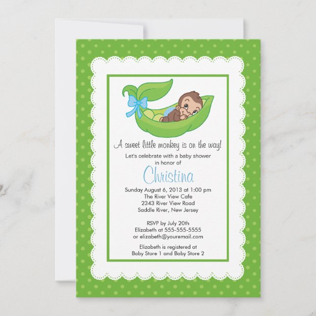 Little Monkey Pea Pod Baby Shower Invitations (Front)