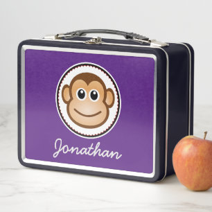 Little Monkey Personalised Child Name Cartoon Metal Lunch Box