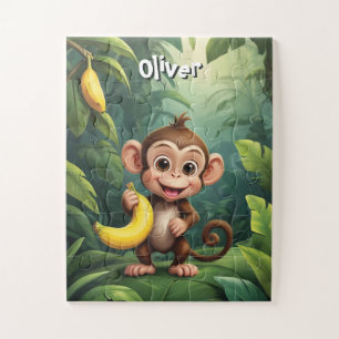Little Monkey with Banana Personalized Jigsaw Puzzle
