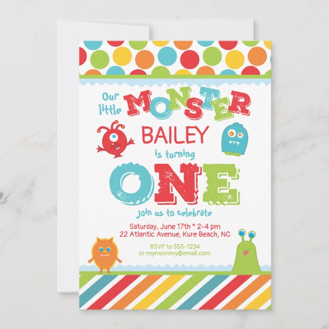 Little Monster 1st First Birthday Invitation (Front)