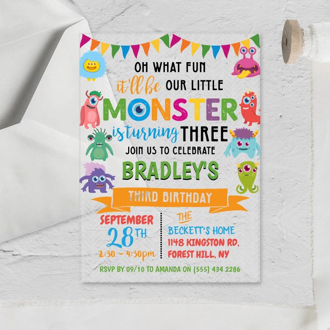 Little Monster 3rd Birthday Acrylic Invitations (Creator Uploaded)