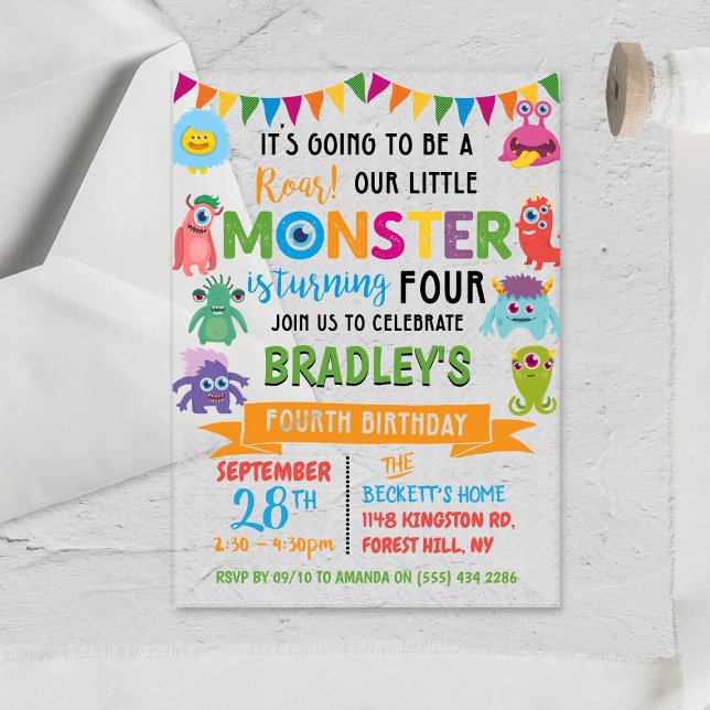 Little Monster 4th Birthday Acrylic Invitations (Creator Uploaded)