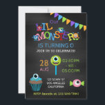 Little Monster any age photo birthday chalkboard Invitation<br><div class="desc">Customisable to your event specifics. Credit to Kristi W Design.</div>