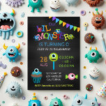 Little Monster any age photo birthday chalkboard Invitation<br><div class="desc">Customisable to your event specifics. Credit to Kristi W Design.</div>