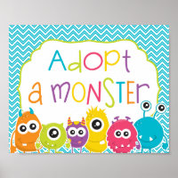 Little Monster Birthday Adopt a Monster Sign