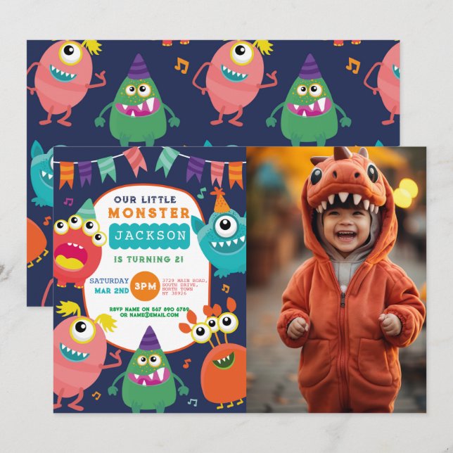 Little Monster Birthday Fun Girl Boys Invite (Front/Back)