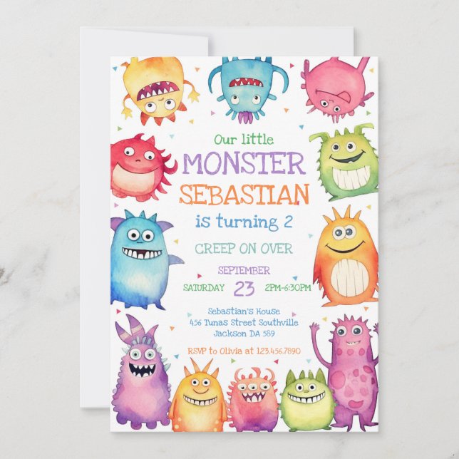 Little Monster Birthday Invitation (Front)
