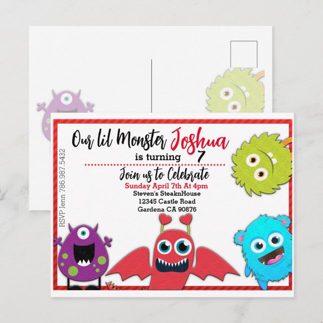 little Monster Birthday Invitation (Front/Back)