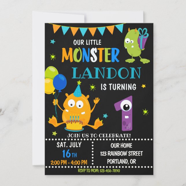 Little monster birthday invitation for boy (Front)