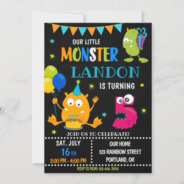 Little monster birthday invitation for boy (Front)