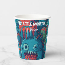 Little monster birthday party blue red