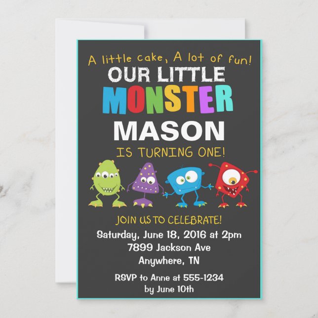 Little Monster Birthday Party Invitation (Front)