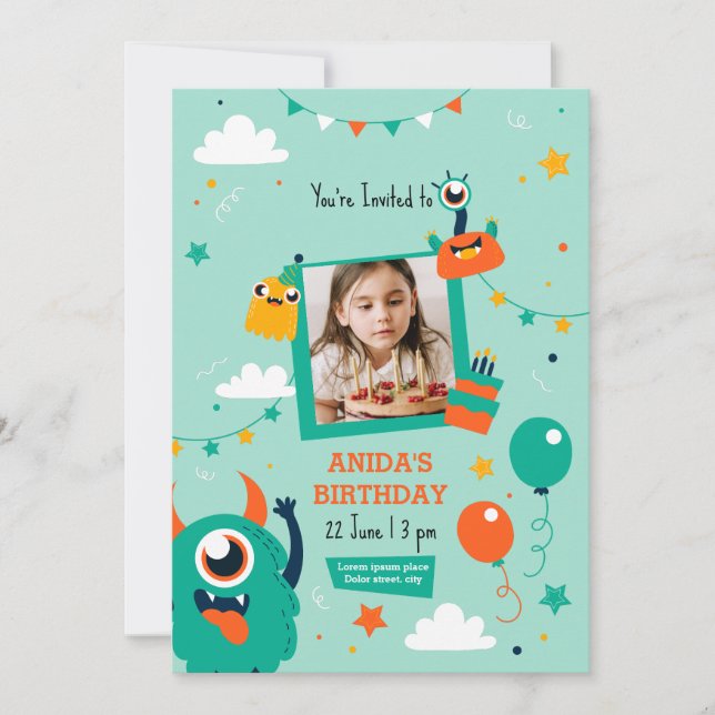 Little Monster Birthday party invitation (Front)