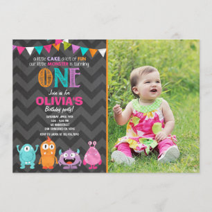 Little Monster Birthday Party Invitation Girl Pink