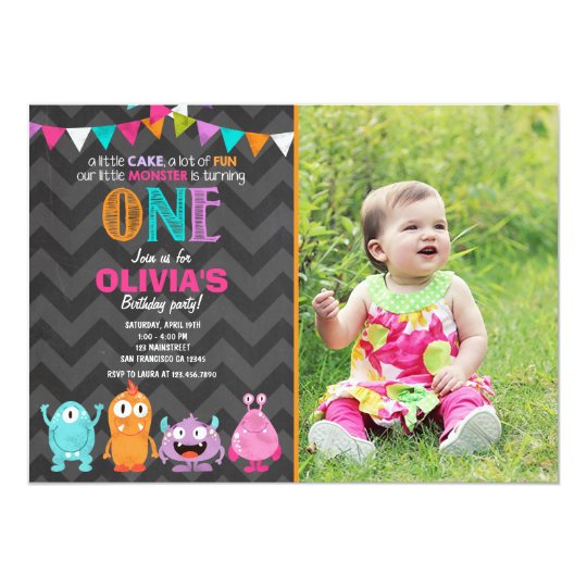Little Monster Birthday Party Invitation Girl Pink