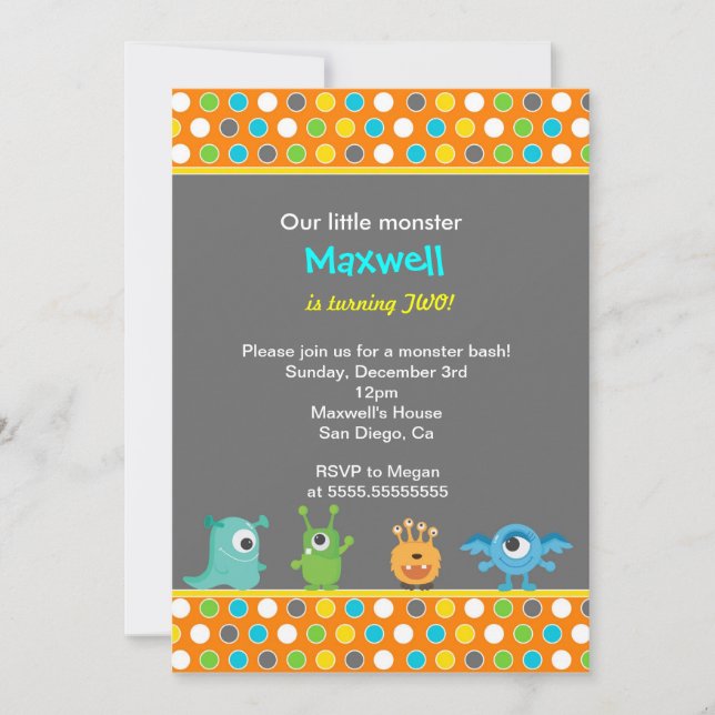Little Monster Birthday Party Invitations (Front)