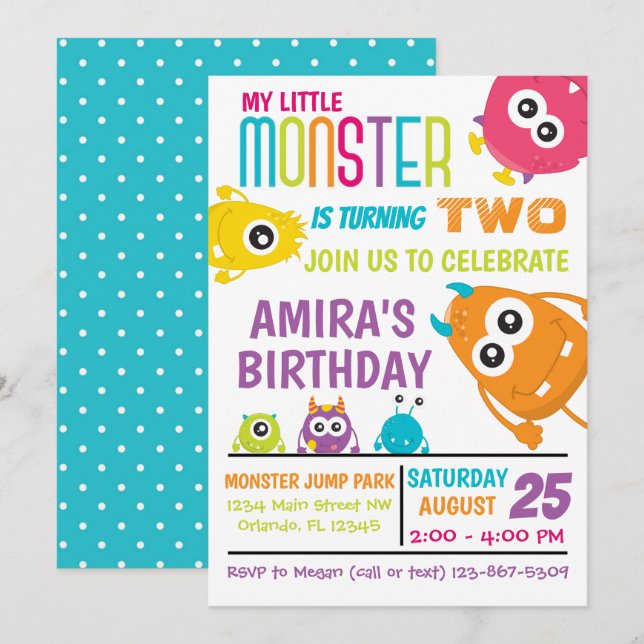 Little Monster Birthday Party Invite (Front/Back)