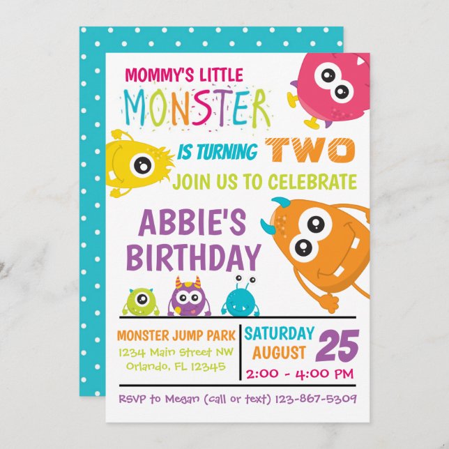 Little Monster Birthday Party Invite (Front/Back)
