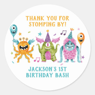 Little Monster Birthday Party Thank You  Classic Round Sticker
