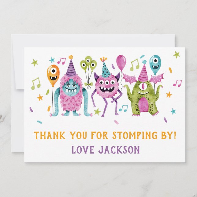 Little Monster Birthday Thank You Card (Front)