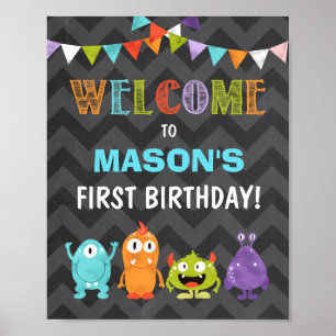 Little Monster birthday Welcome Sign Boy Chalk
