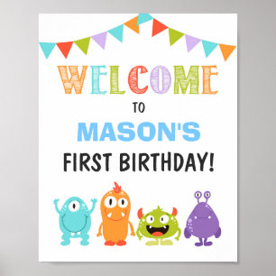 Little Monster birthday Welcome Sign Boy white