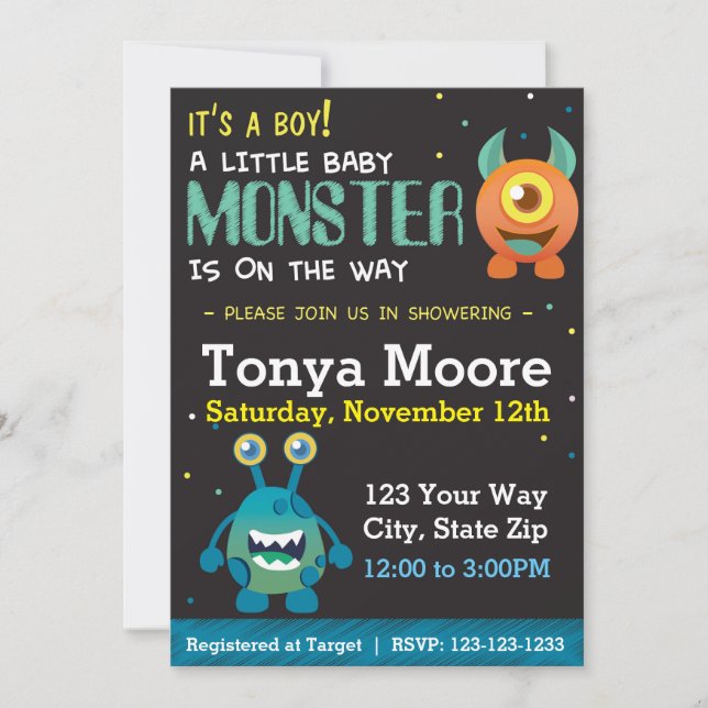 Little Monster Blue Baby Shower Invitation (Front)