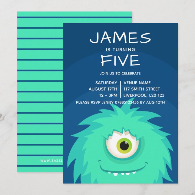 Little Monster Blue Invitation (Front/Back)