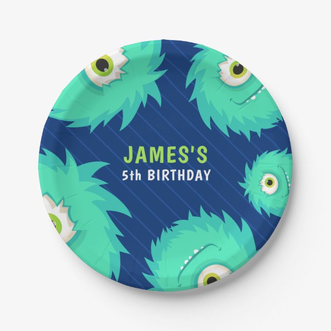 Little Monster Blue Paper Plate (Front)