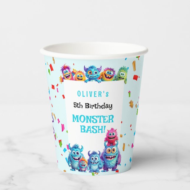 Little Monster Boy Birthday Party Paper Cups (Front)