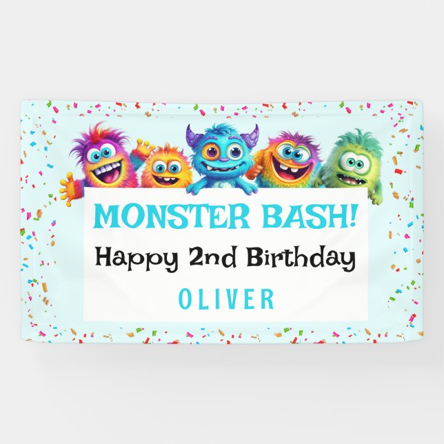 Little Monster Boy Colourful Birthday Banner (Horizontal)