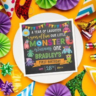 Little Monster Chalkboard 1st Birthday Party Napkin