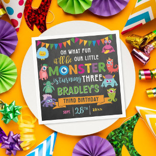 Little Monster Chalkboard 3rd Birthday Party Napkin