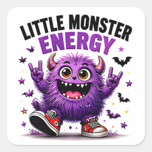Little Monster Energy Funny Purple Halloween Square Sticker