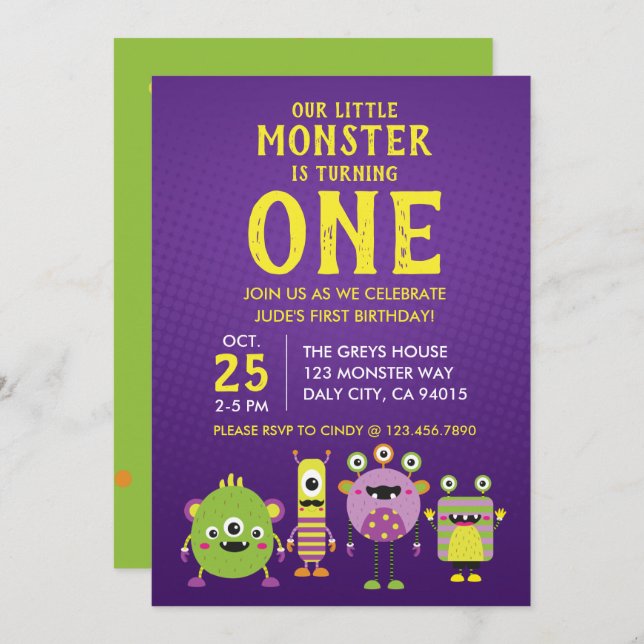 Little Monster First Birthday Party Invitation (Front/Back)
