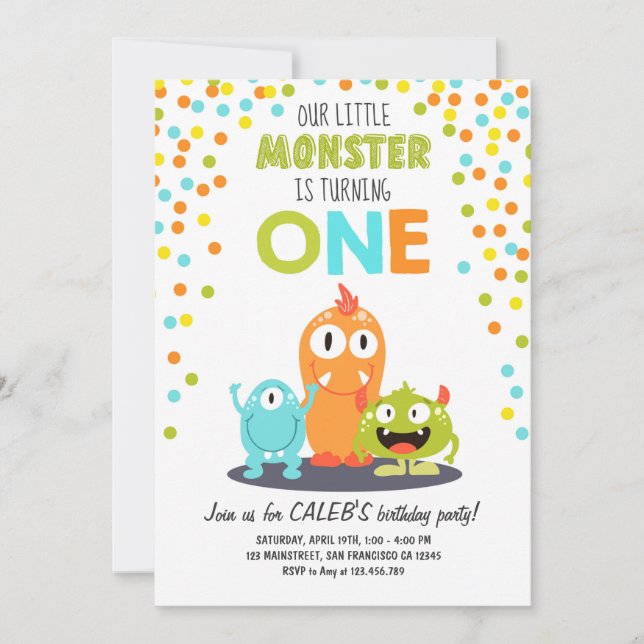 Little Monster First Birthday Party Invitation Boy (Front)