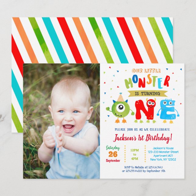 Little Monster First Birthday Party Invitations (Front/Back)