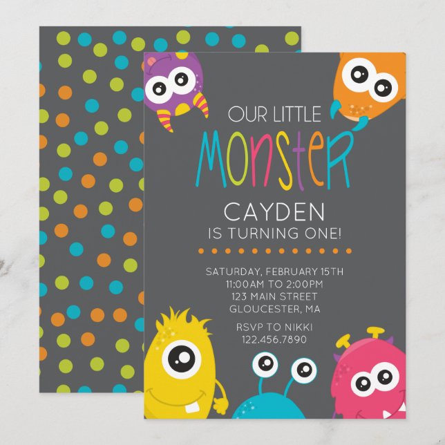 Little Monster First Birthday Party Invite (Front/Back)