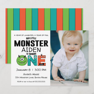 Little Monster First Birthday Photo Invitation