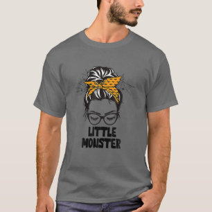 Little Monster For Girls Halloween Messy Bun T-Shirt