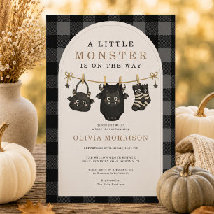 Little Monster Gingham Clothesline Baby Shower Invitation