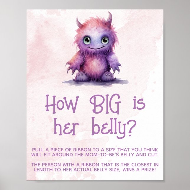 Little Monster Girl Baby Shower Big Belly Sign (Front)