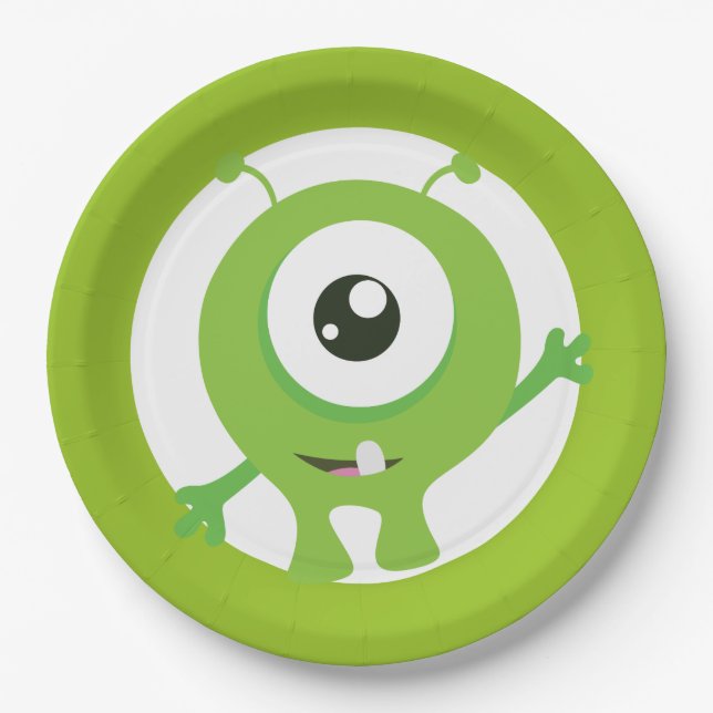 Little monster green birthday plates (Front)