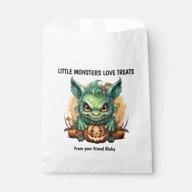 Little Monster Green Creature Halloween Favour Bags (Front)