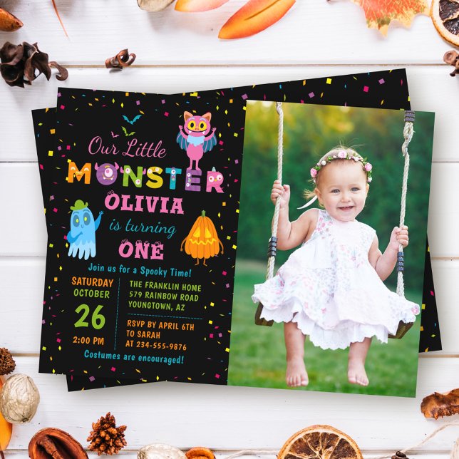 Little Monster Halloween Costume Birthday Photo Invitation (Creator Uploaded)