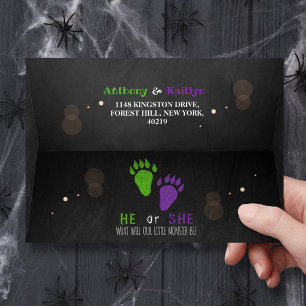 Little Monster Halloween Gender Reveal Party Envelope