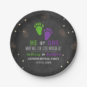 Little Monster Halloween Gender Reveal Party Paper Plate